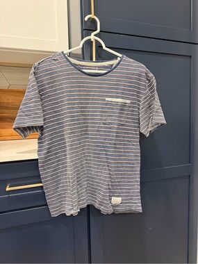 Men's Blue Striped Pocket T-Shirt